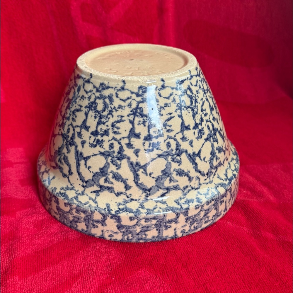 Vintage Robinson Ransbottom Roseville Pottery Bowl Blue Spongeware USA 8"